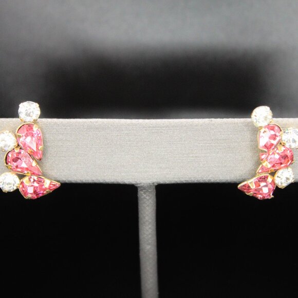 Vintage 1/20 12k Gold Filled Star Art Pink White Rhinestone Screw Back Earrings - Picture 2 of 11